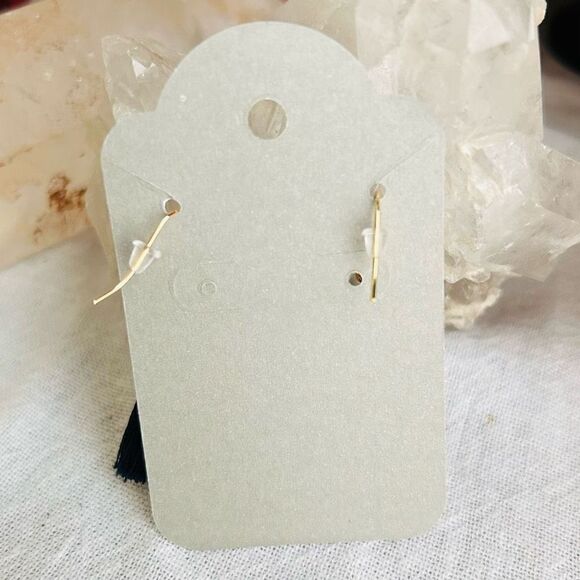 Yellow Gold Pentagram Midnight Blue Tassel Dangle Earrings - Picture 4 of 5